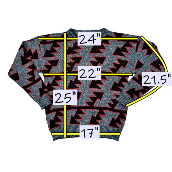 VTG 90s Le Tigre Mens Sweater Size M New Nu Wave Grunge Dad Lightning Arrows AOP - Picture 7 of 7